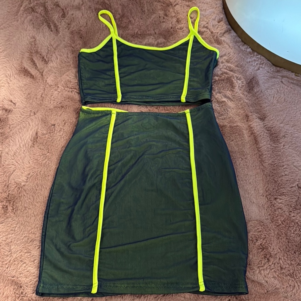 Neon yellow Trim navy blue mesh Skirt Set xs by superdown